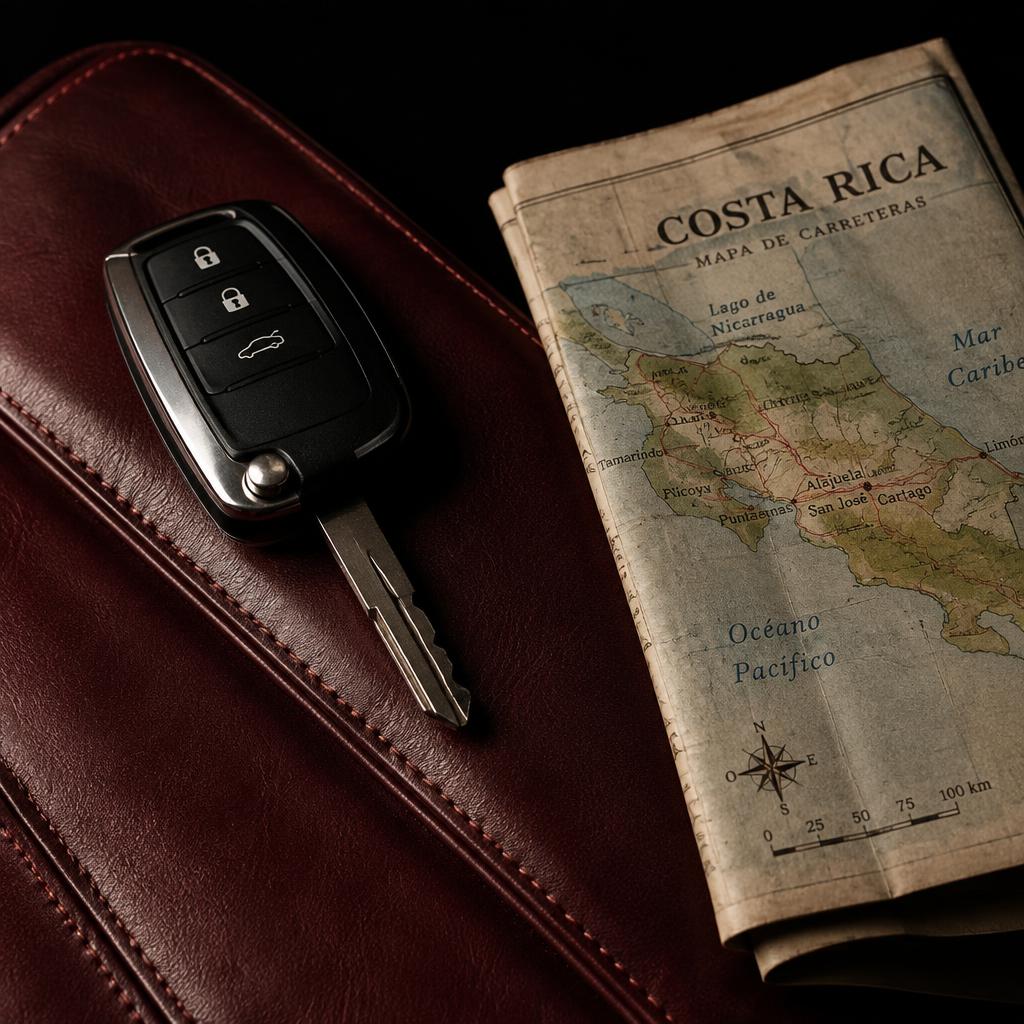 Llave sobre cuero vino y mapa de Costa Rica